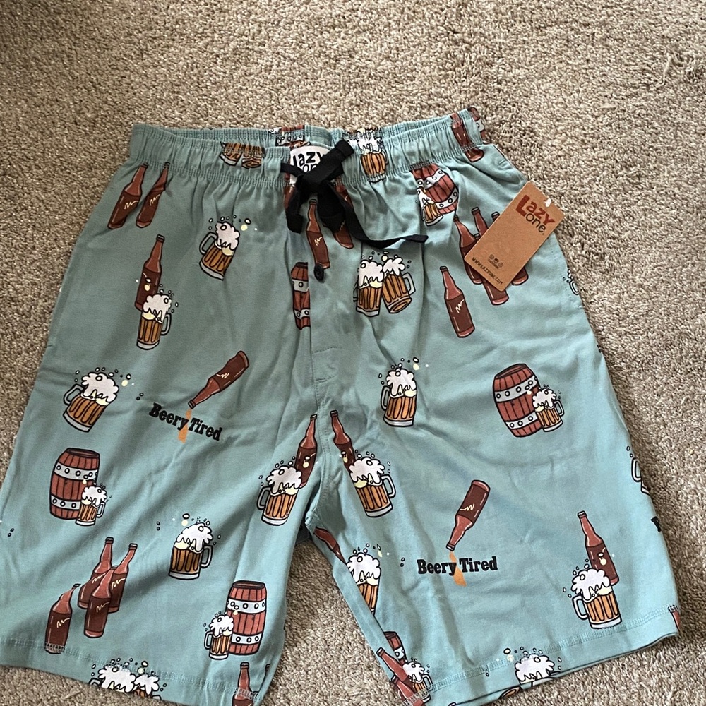 Lazy One Light Teal Beer Graphic Lounge Shorts Medium